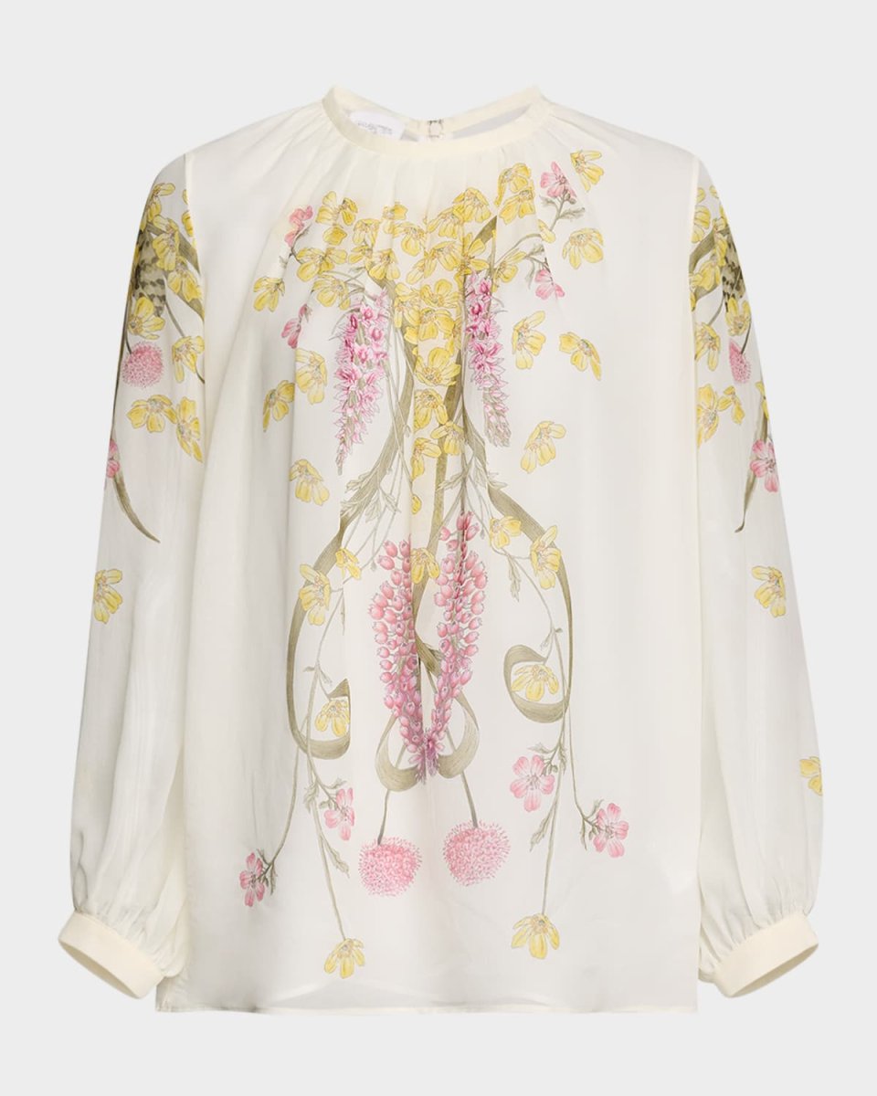 Floral-Print Long-Sleeve Chiffon Blouse